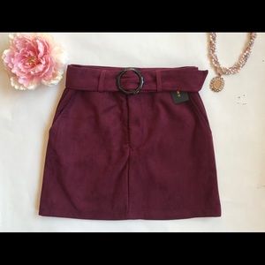 Plum Sueded Mini Skirt W/Belt Detail